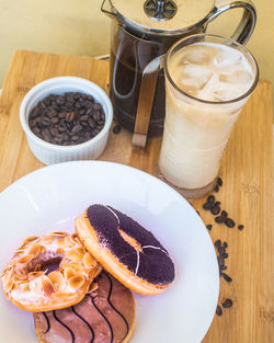 High angle view of breakfast on table