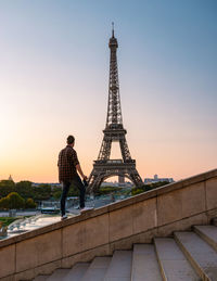 Eiffel tower at sunrise in paris france, paris eifel tower on a summer day