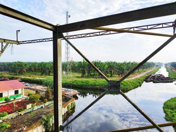 Reflection of trees on river against sky