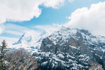 Aerial view of snowcapped mountains against sky