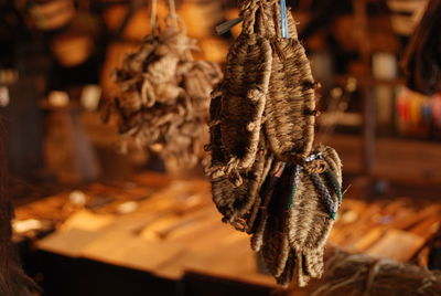 Close-up of crab hanging at market stall