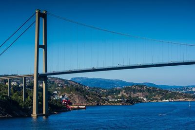 View of suspension bridge over river