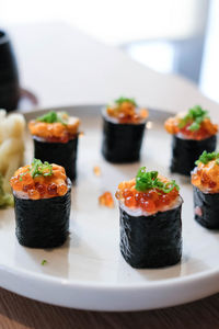 Close-up of sushi in plate on table