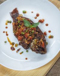 High angle view of meal served in plate