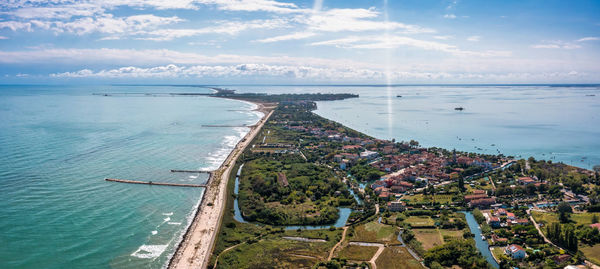 Aerial view of the lido de venezia island in venice, italy.