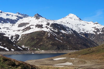 Scenic view of snowcapped mountains against sky