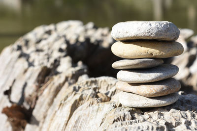 Close-up of stack of pebbles