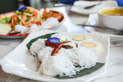 Close-up of food served in plate