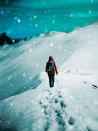 High angle view of person in snow