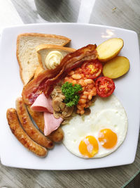 High angle view of food in plate on table