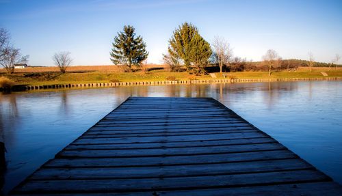 Scenic view of lake against clear sky