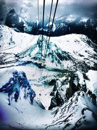 Scenic view of snow covered mountains against sky