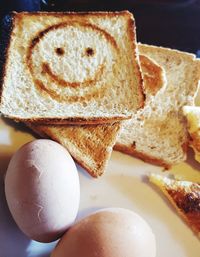 High angle view of breakfast served on table