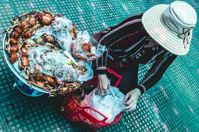 High angle view of food on table