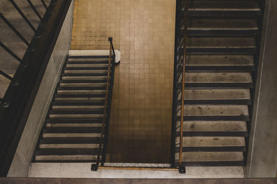 High angle view of escalator in building