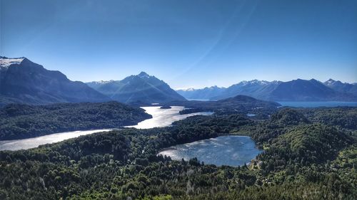 Scenic view of sea and mountains against sky