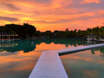 Scenic view of lake against sky during sunset