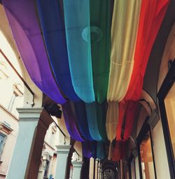 Low angle view of balloons in building