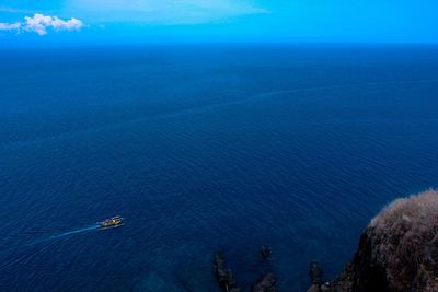 Scenic view of sea against blue sky