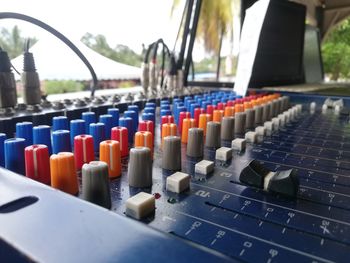 Close-up of mixer sound system keyboard