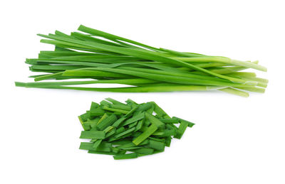 Close-up of chopped leaf against white background