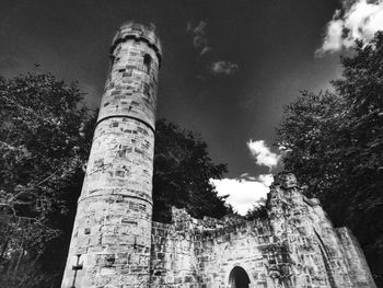 Low angle view of tower against sky