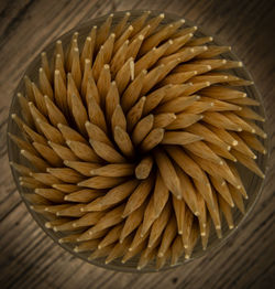 High angle view of wicker basket on table