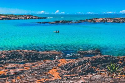 Scenic view of sea against blue sky