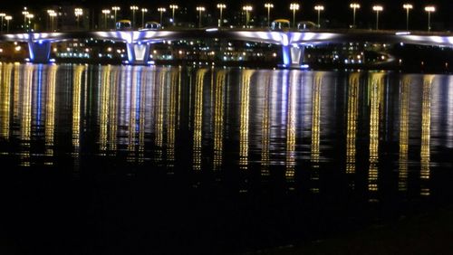 Illuminated fountain at night