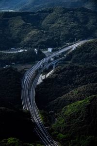 High angle view of mountain road at night