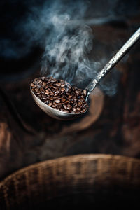 High angle view of coffee beans on table