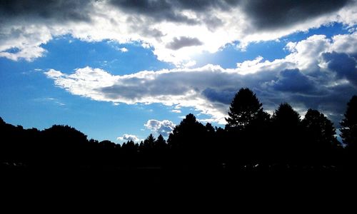 Silhouette of trees against cloudy sky