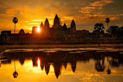 Silhouette of temple at sunset