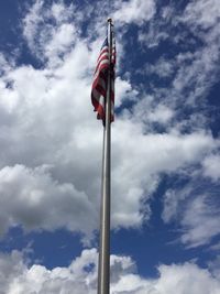 Low angle view of poles against cloudy sky