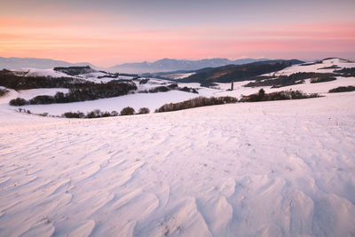 Turiec region and view of mala fatra mountain range in winter.