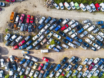 Aerial view of car scrapyard
