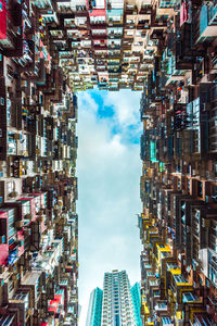 Directly below shot of residential buildings against sky in city