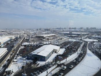 High angle view of street amidst buildings in city