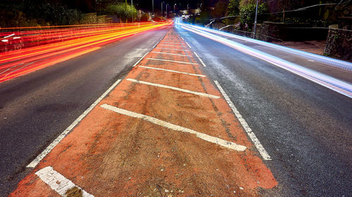 Light trails on road in city