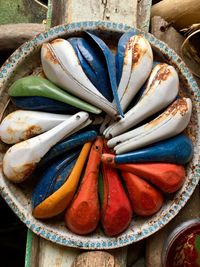 High angle view of candies on table