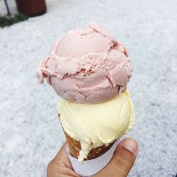 Close-up of hand holding ice cream cone