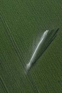 High angle view of irrigated field