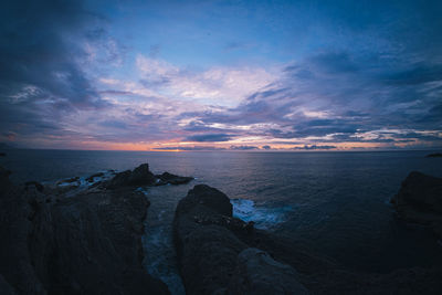 Scenic view of sea against sky during sunset