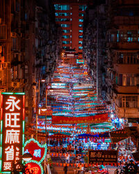 Illuminated buildings in city at night