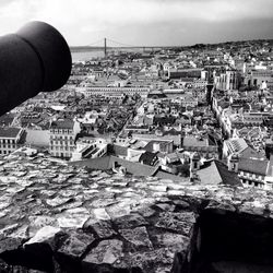 High angle view of townscape against sky in city