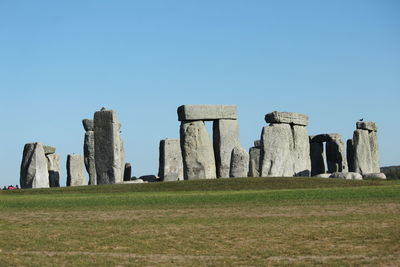 Built structure on field against clear sky