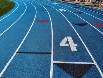 High angle view of number 4 on sports track