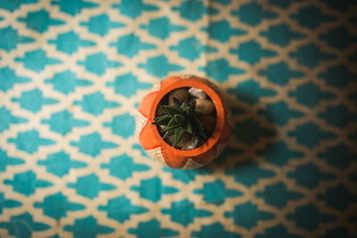 High angle view of orange slice on table