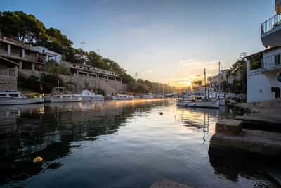 View of boats moored at harbor