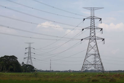 Low angle view of power lines against sky